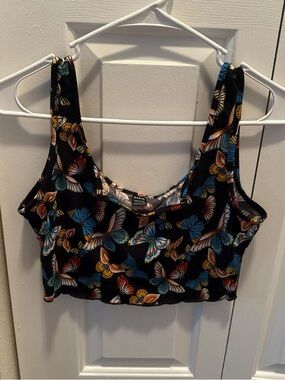 SHEIN Black Cropped Tank with Multicolor Butterfly Print